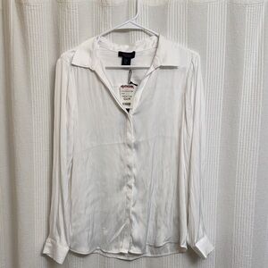 RACHEL Rachel Roy White Silk-Blend Button-Up Blouse